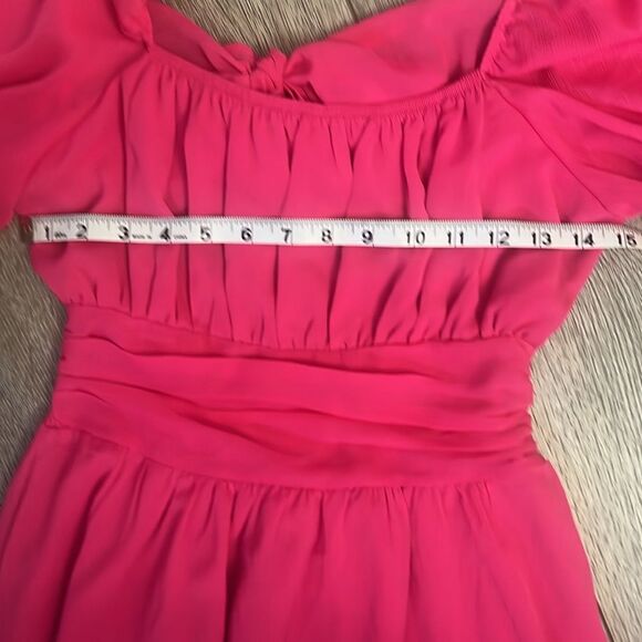 EXLURA Long Lantern Sleeve Square Neck Dress Elastic Waist Aline Pink Dress - Picture 10 of 11